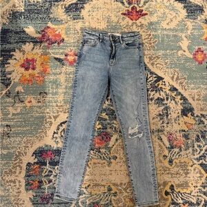 Hidden High Waist Stretch Skinny Light Wash Slight Distressed Women's Jeans - 26